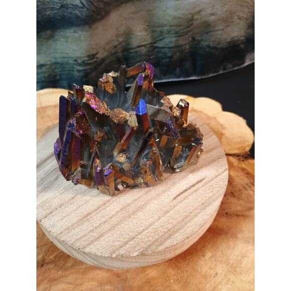 Rainbow Aqua Aura Quartz Crystal Cluster Points Titanium Coating .95lbs - Picture 7 of 16